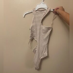 Abercrombie & Fitch Tan and White Striped Bodysuit